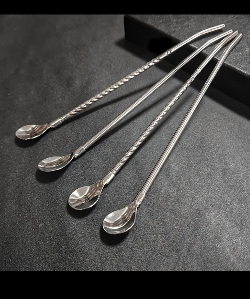 2 in 1 Stainless Steel Straw Spoon Set with Cleaning Brush