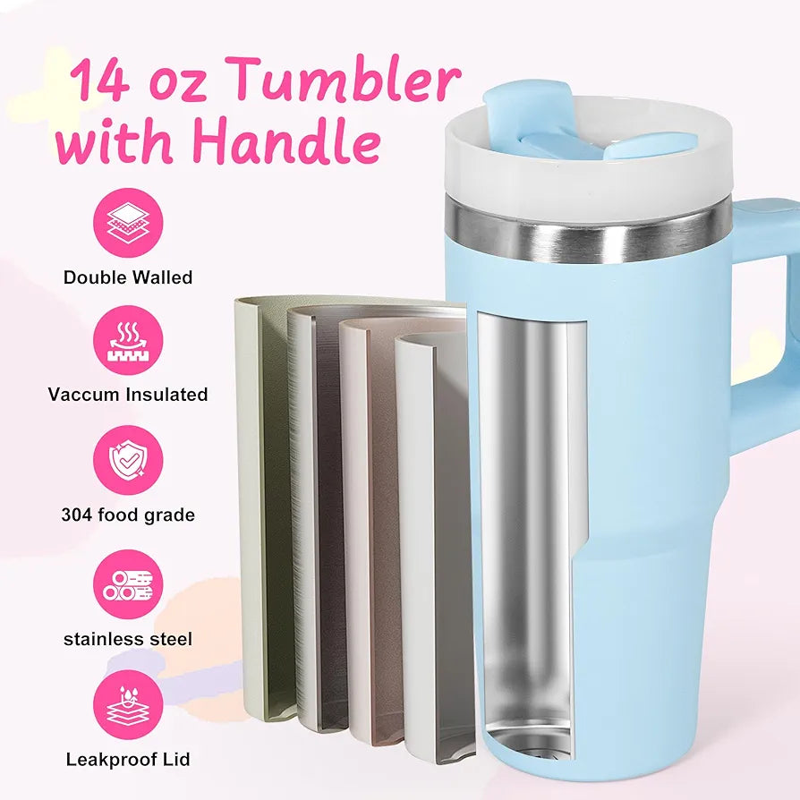 14 Oz Stainless Steel Tumbler with Handle – Double Layer Insulated