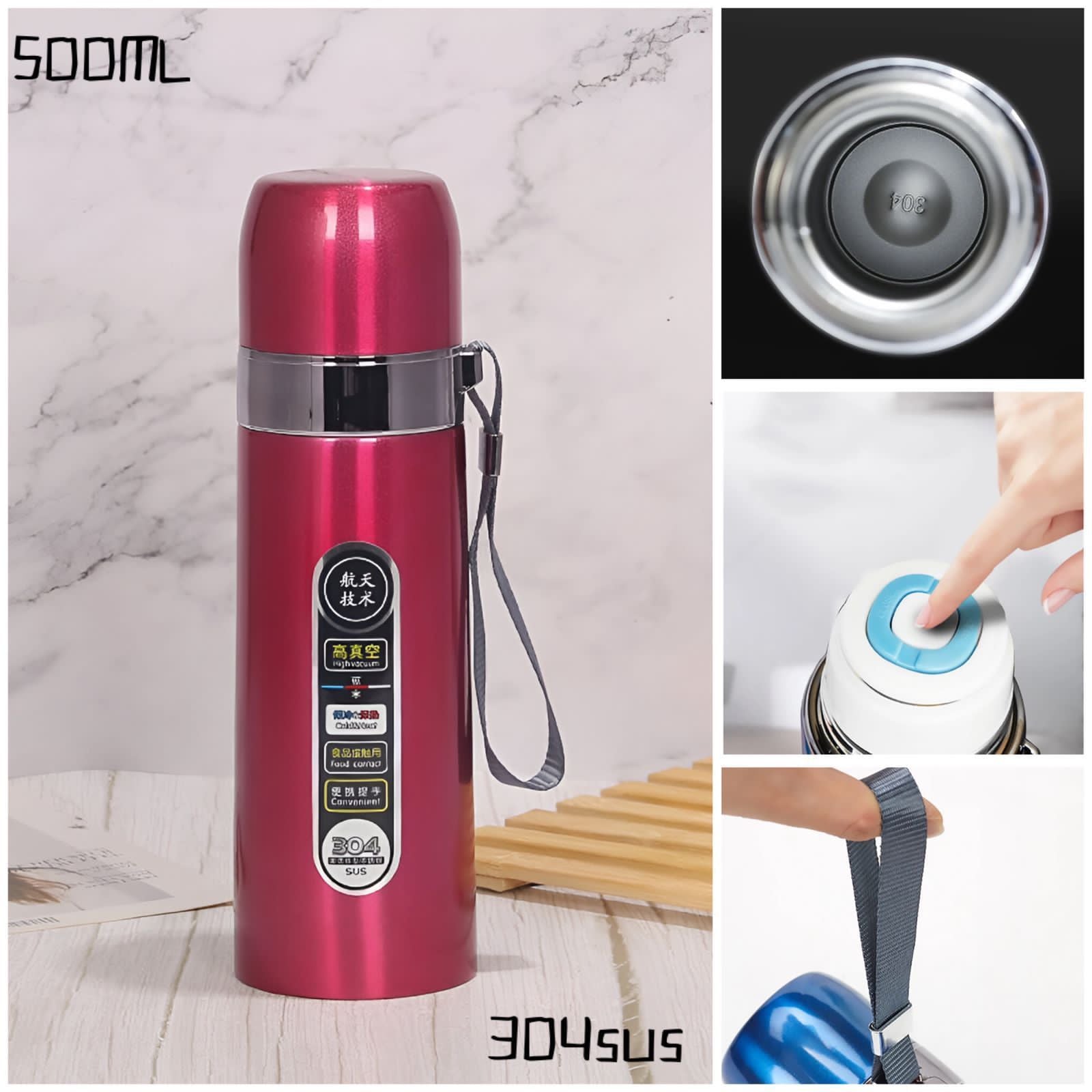 304SUS Stainless Steel Vacuum Flask Water Bottle – Direct Sip, Leak-Proof